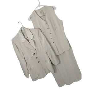 DESIGN TODAYS! RICH CREAM CRINKLE FINISH 3PC VEST, SKIRT & JACKET SUIT SET! SZ M